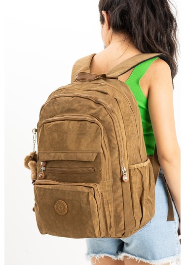 Ultra Hafif Çok Cepli Krinkıl Sırt Çantası Unisex Taba Model: 571-3b - Taba