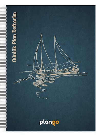 Gemi Spiralli Günlük Planlama Defteri - 100 Sayfa - 17x24 Planlayıcı Defter Beyaz - Mor