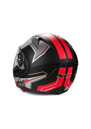 Ncr Çene Açılır Kırmızı Motosiklet Kaskı Vizörlü Ece Belgeli Kırmızı