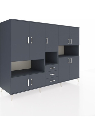 Kronos Dolap 13 Raflı 3 Çekmeceli 9 Kapaklı 220x59x163 Antrasit-a Antrasit-antrasit