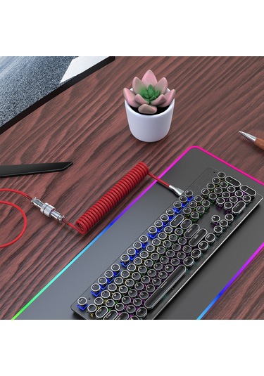 Yaozixa Mekanik Klavye İçin Genişletilebilir Usb-c Nylon Örgü Kablosu Kırmızı - 2.2m Uzunluk, Tipo-c/usb Arayüzü