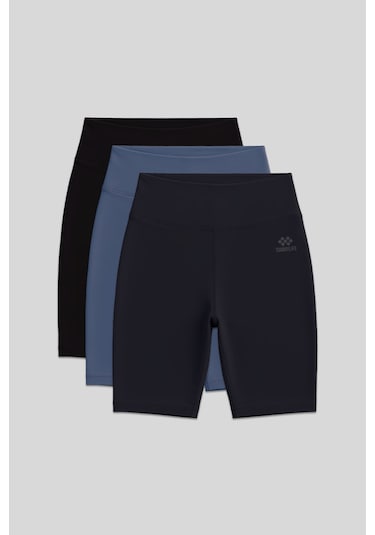 Slim Fit 3lü Paket Siyah-antrasit-petrol Kadın Kısa Biker Tayt - 91007 Siyah - Gri