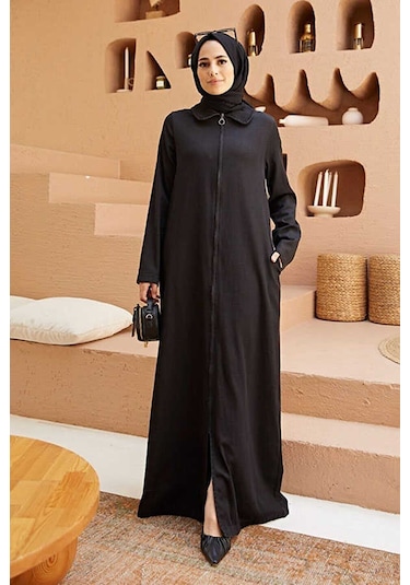 Neways 6568-Fermuarlı Ferace Siyah