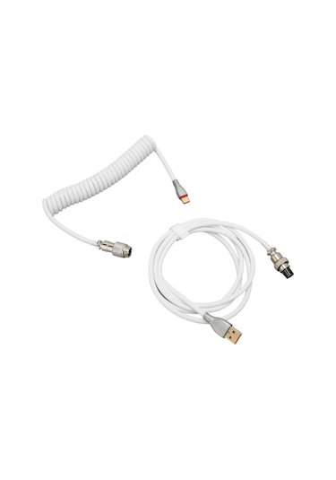 Springsun Mekanik Klavye İçin Çift Kılıflı Usb-c To Usb-a Kablosu, Hızlı Şarj Ve Geniş Uyumlu, Gömülü Metal Pilota Ve Kilitleme Yüzüğü - Beyaz