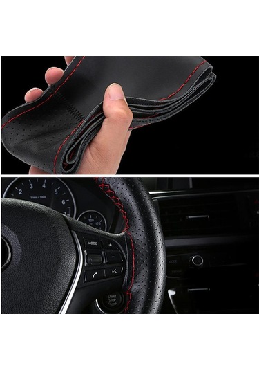 Siyah Seametal Hakiki Deri Araba Direksiyon Kılıfı Dıy Örgü Kılıfı Ve İğneler Konu 38 Cm Çapı Için Fit