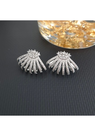 Vip Özel Seri Gümüş Renk Taşlı Abiye Kadın Küpe Gümüş