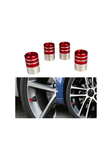 Sibop Kapağı Krom 4lü Takım Üniversal Lastik Subap Tıpası Seti Çizgili Model Kırmızı Glz02790024