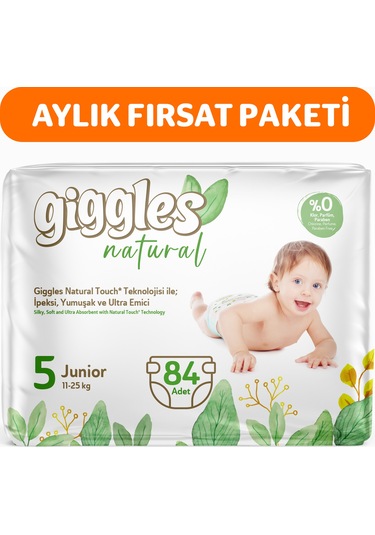Giggles Natural 5 Numara Juniour Pamuklu Bebek Bezi 84 Adet