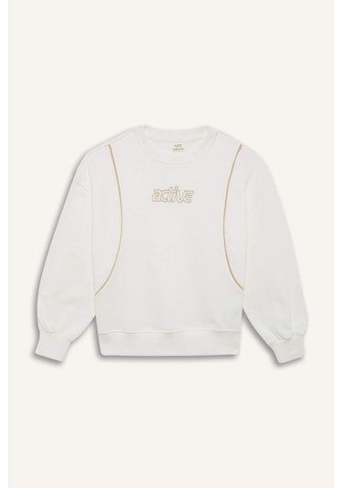 DeFacto Kız Çocuk Oversize Geniş Kalıp Bisiklet Yaka Baskılı Sweatshirt D9784A825SPER105 Ekru DeFacto Kız Çocuk Oversize Geniş Kalıp Bisiklet Yaka Baskılı Sweatshirt D9784A825SPER105 Ekru