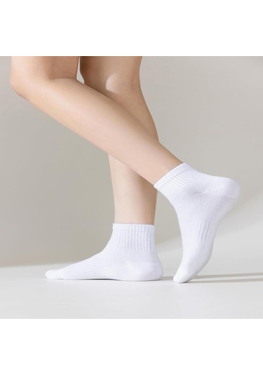 Yifomall Bayanlar İçin İnce Pamuklu Spor Çorapları - Nefes Alır, Teri Dostu, 5'li Paket Beyaz Beyaz