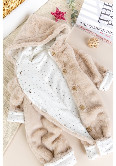 Tavşan Fiğürlü Kışlık Peluş Kız/erkek Bebek Tulum Bej