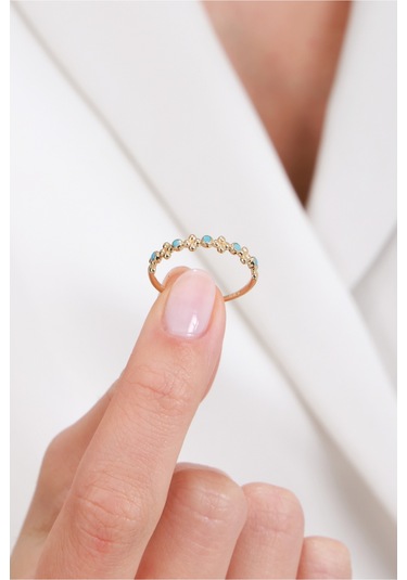 8 Ayar Çiçek Desenli Minimal Şık Kadın Altın Yüzük Altın