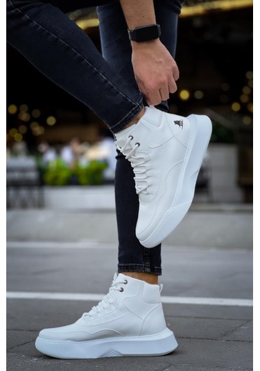 Ba0318 Bağcıklı Erkek Yüksek Taban Beyaz Spor Bot Renklı