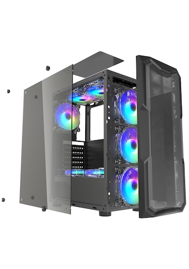 Zoko Aquarius 4x12 CM Argb Fan Mesh Panel Temperli ATX Bilgisayar Kasası