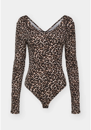 Only 15361325 Genis Yaka Leopar Desenli Kadin Body - Leopar Leopar