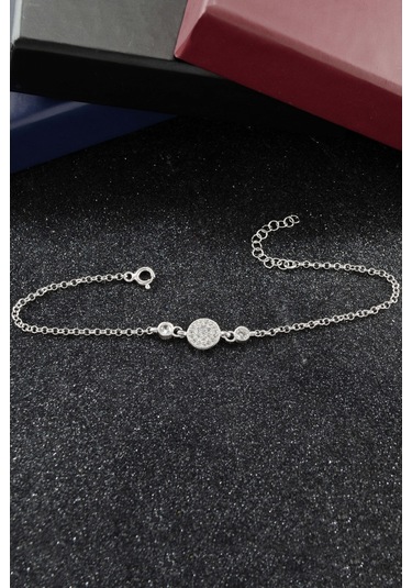 Parmas Design Yuvarlak Minimal Zirkon Taşlı 925 Ayar Gümüş Ayarlanabilir Kadın Bileklik - Gümüş