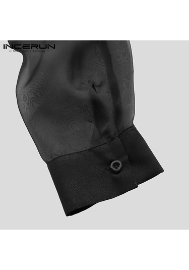 İncerun Yaz Erkek Uzun Kollu Gömlek İnce Düğme Clubwear Parti Siyah Üstler Siyah