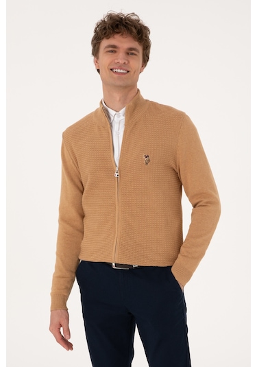 U.s. Polo Assn. Erkek Camel Melanj Hırka Triko 50288871-vr122 Camel Melanj