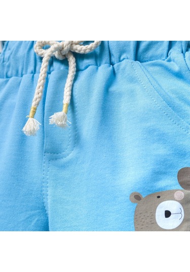 Overdo Kids Erkek Çocuk Pamuklu Penye Baskılı Beli Lastikli Günlük Şort Mavi