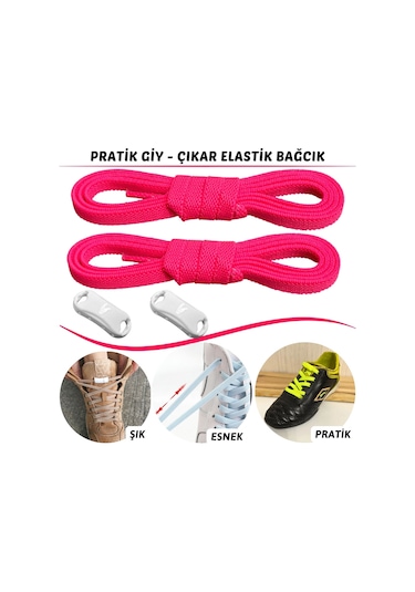 Tak Bırak,klipsli Elastik,yeni Nesil Akıllı Bağcık, Fosfor Pembe Fosforlu Pembe
