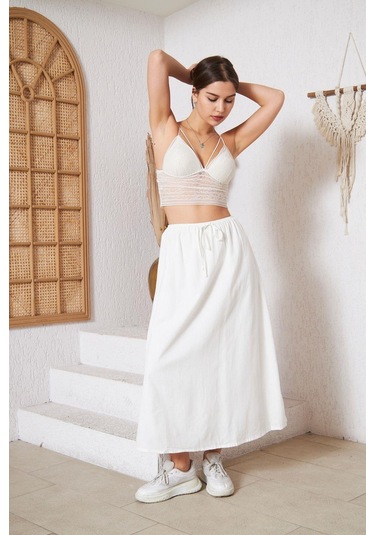 Ekru Astarlı Etek Dm2006 Ekru