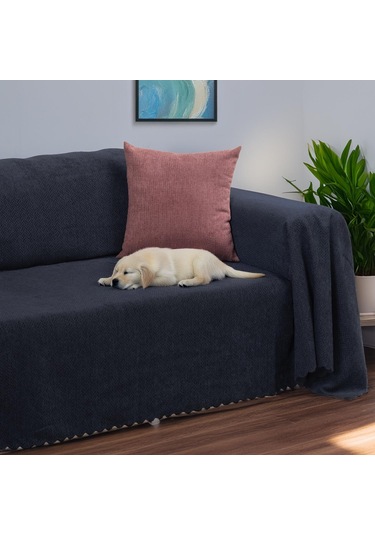 Jakarlı Şönil Koltuk Örtüsü Çekyat Örtüsü Koltuk Şalı 175x350 Kaymaz Antrasit Antrasit