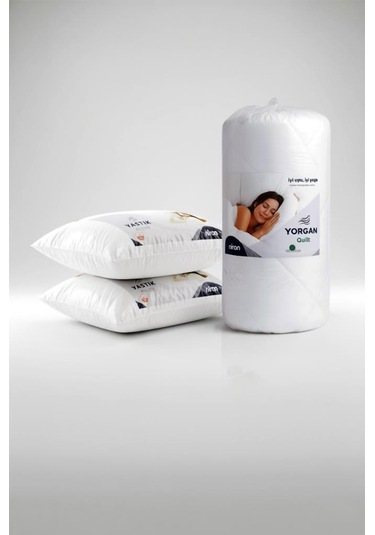 Niron Çift Kişilik Yorgan + 2 Adet Yastık Seti 195x215 Cm 4 Mevsim Mikrofiber Konfor Beyaz