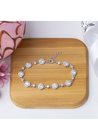 Yuvarlak Zirkon Taşlı Model-3 925 Ayar Gümüş Kadın Bileklik Gümüş