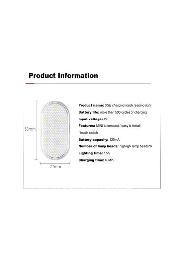 Honmex Usb Şarj Edilebilir Dokunmatik Araç Okuma Lambası - Mini, Kolay Kurulum, 6 Parlak Led Işık Buz Mavisi