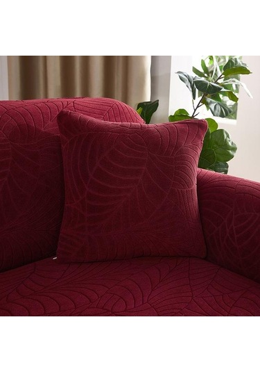 Şarap Kırmızısı 45x45 Cm Su Geçirmez Yaprak Jakarlı Dekoratif Kare Atmak Yastık Örtüsü Yumuşak Minder Örtüsü Çekyat Sandalye Kapak Süslemeleri