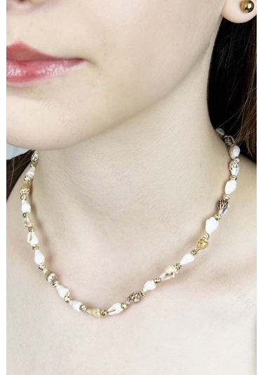 Deniz Kabuğu Kolye 425, Bej - Beyaz Çok REnkli