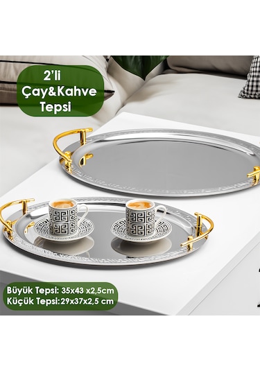 Porsima Elit Premium 2'li Paslanmaz Çelik Kahve-sunum Tepsisi