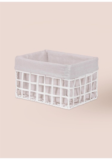 The Mia Braid Hasır Organizer Sepet Beyaz 26x18x16 Cm