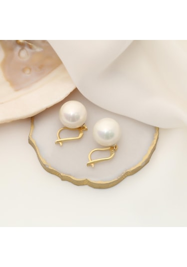 925 Ayar Gümüş Beyaz Tatlısu İncisi Küpe-14mm