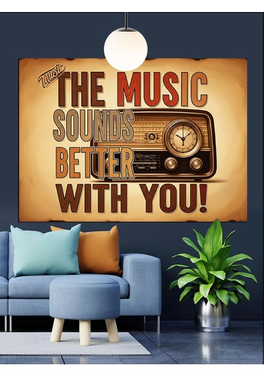 Müzik Sloganı Retro Dekoratif Kanvas - Mdf Ahşap Tablo