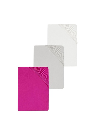 3 Adet Düz Pamuklu Tek Kişilik 80 X 200 + 30 Cm Lastikli Penye Çarşaf Fuşya-beyaz