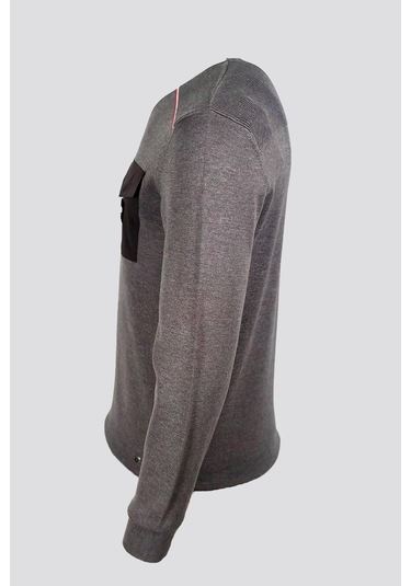 Erkek Triko Bisiklet Yaka Cep Detaylı Gri 3753 Gri