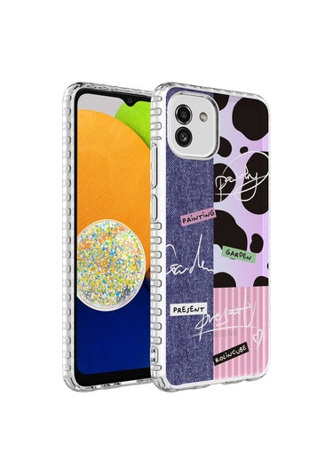 Galaxy Uyumlu A03 Kılıf Airbag Kenarlı Renkli Desenli Silikon İksp Elegans Kapak - No8 NO8