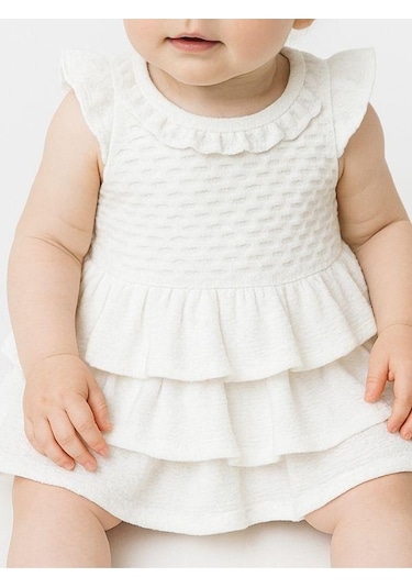 Zekids Kız Bebek Kat Kat Bandanalı Elbise-15924 Beyaz