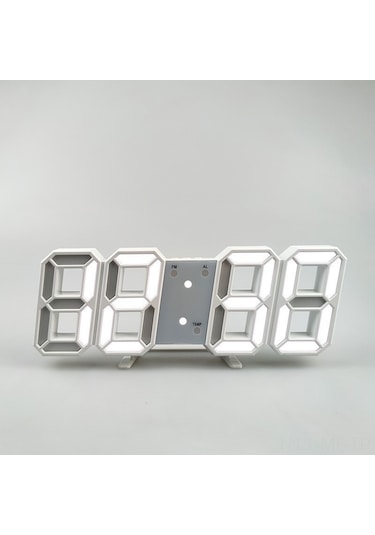 Mufunye Beyaz Led Işıklı 3d Dijital Mini Saat - Duvar Veya Masaüstü Kullanıma Uygun, Kolay Kurulum, Dayanıklı Malzeme, 164x60x34 Mm Beyaz