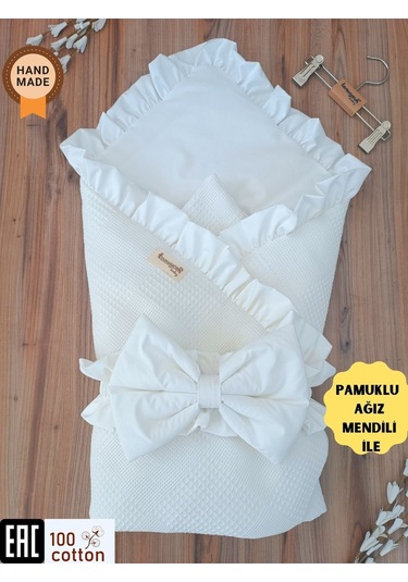 Pike Bebek Battaniyesi Kundağı %100 Pamuklu Çıkarılabilen İç Elyaf Yenidoğan Hastane Çıkışı Ekru