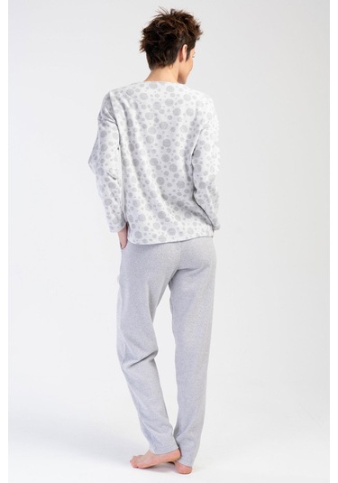 Kadın Jakarlı Uzun Kol Gri Pijama Takım C0t3n0o204 001