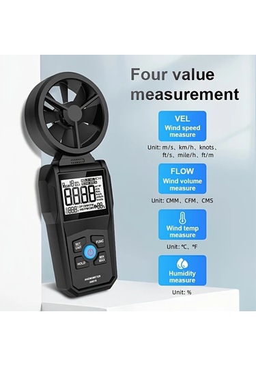 Boatshop1 Am610 Porometısto Dijital Anemometre Ruzgar Hizi Olcer Sicaklik Ve Soguk Olcumlu Lcd Ekranli Yuksek Hassasiyetli Siyah