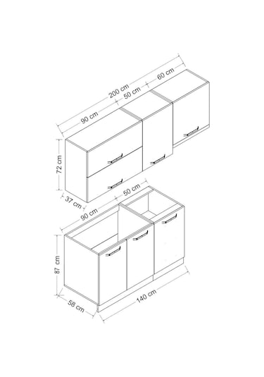 Minar 200 Cm Mutfak Dolabı Beyaz Antrasit 200-a7