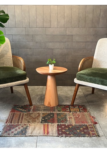 Tekli Zigon Mantar Sehpa Mushroom Masif Ahşap Modern Yan Sehpa Siyah