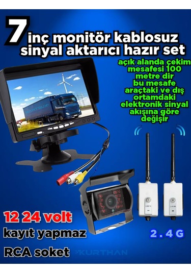 7 İnç Monitör Kablosuz Görüntü Aktarıcı Metal Kasa Kamera 12 24 V