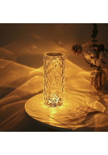 Ruicoo Usb Şarjlı 3 Renkli Ayarlanabilir Elmas Masa Lambası - Yatak Başı Dekoratif Aydınlatma Şeffaf