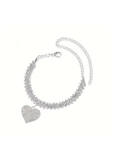 Kalpli Kristal Taşlı Halhal Gümüş Kaplamalı Gümüş Kaplama