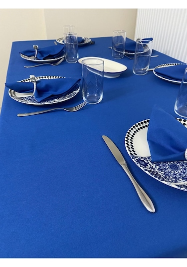 Sıvı Geçirmez Dertsiz Masa Örtüsü Saks Mavi 13 Parça Set