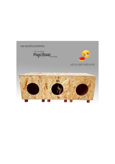 Kedi Kulübesi Profesyonel Magicboxes Natural Ahşap Kedi Evi 3'lü 37 x 36 x 93 CM